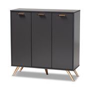 Baxton Studio Kelson Modern and Contemporary Dark Grey and Gold Finished Wood 3-Door Shoe Cabinet